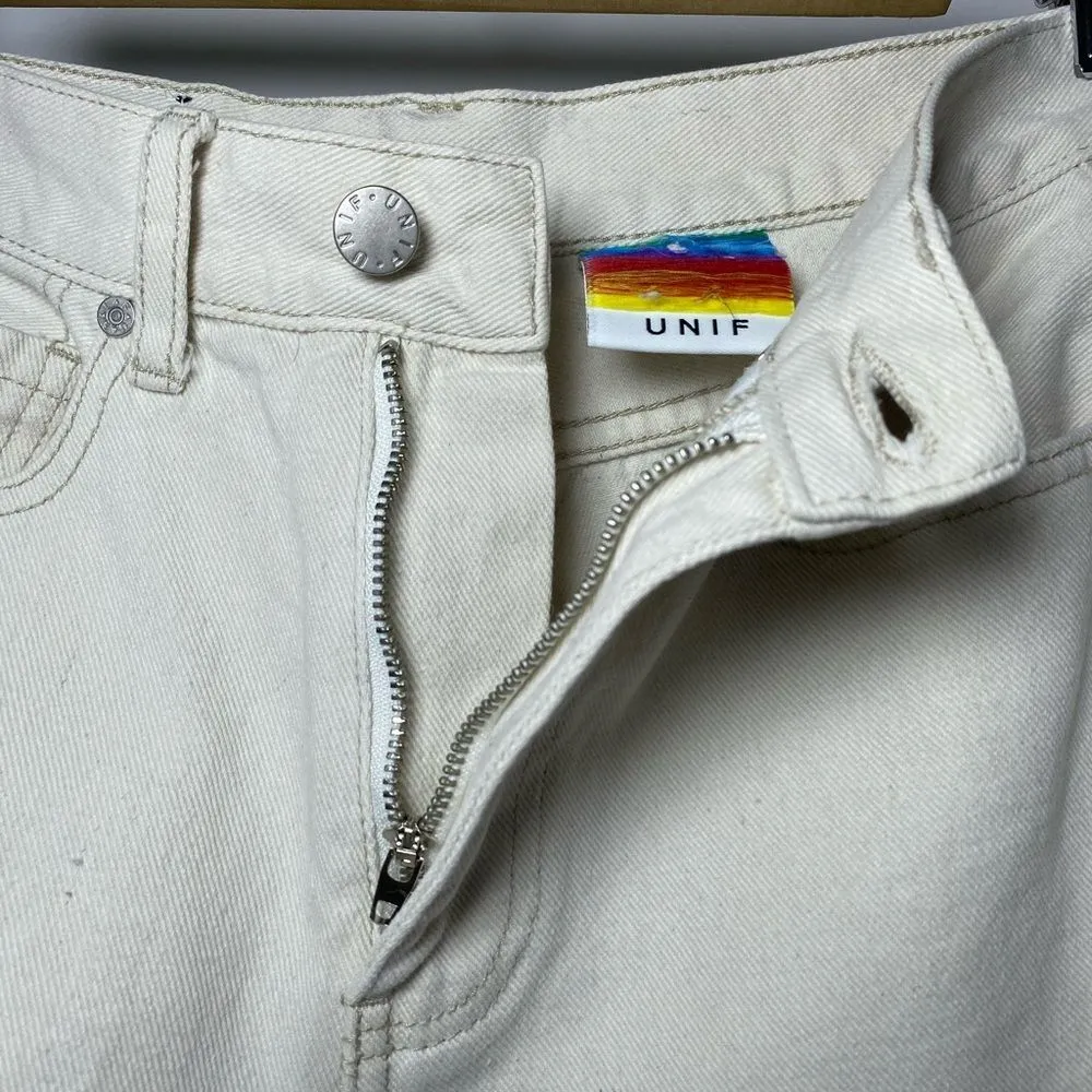 UNIF High Rise Straight Leg 5-Pocket Jeans in Ivory Neutral Size 26 - Image 6