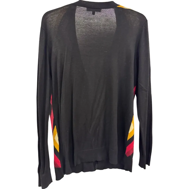 Anne Klein Women's Cardigan Long Sleeve Knit Chevron Pattern Black Red Yellow XL - Image 6