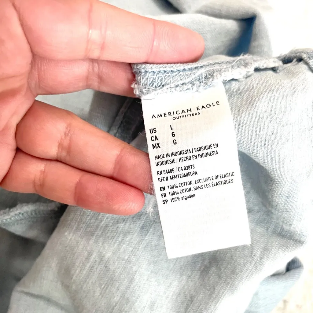 American Eagle Ruched Corset Babydoll Mini Dress Blue Denim Size L - Image 5