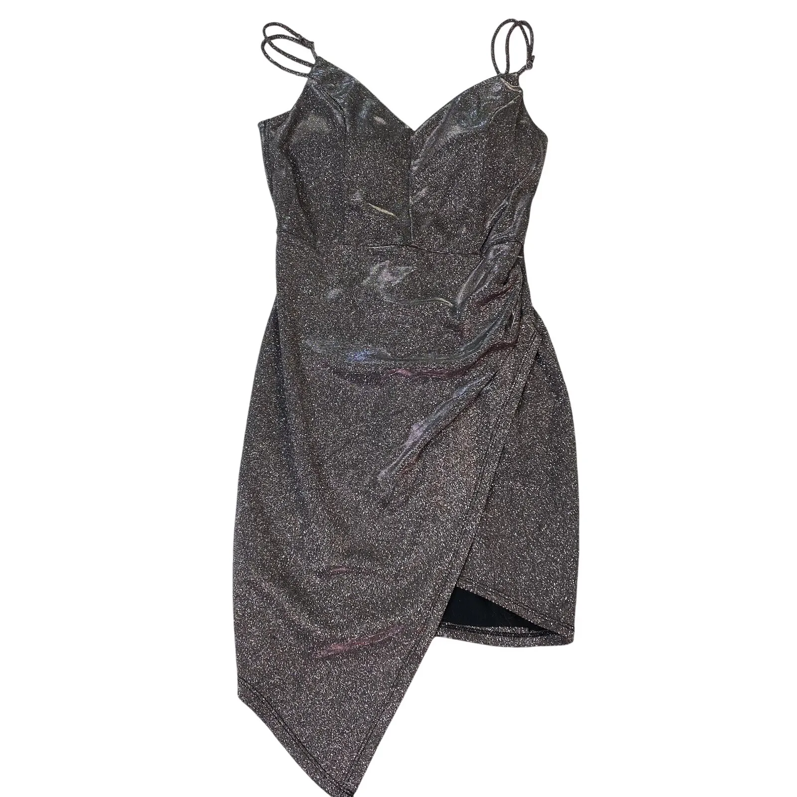 Honey and Rosie Dress Size Medium Asymmetrical Silver Pink Metallic Shimmer - Image 6