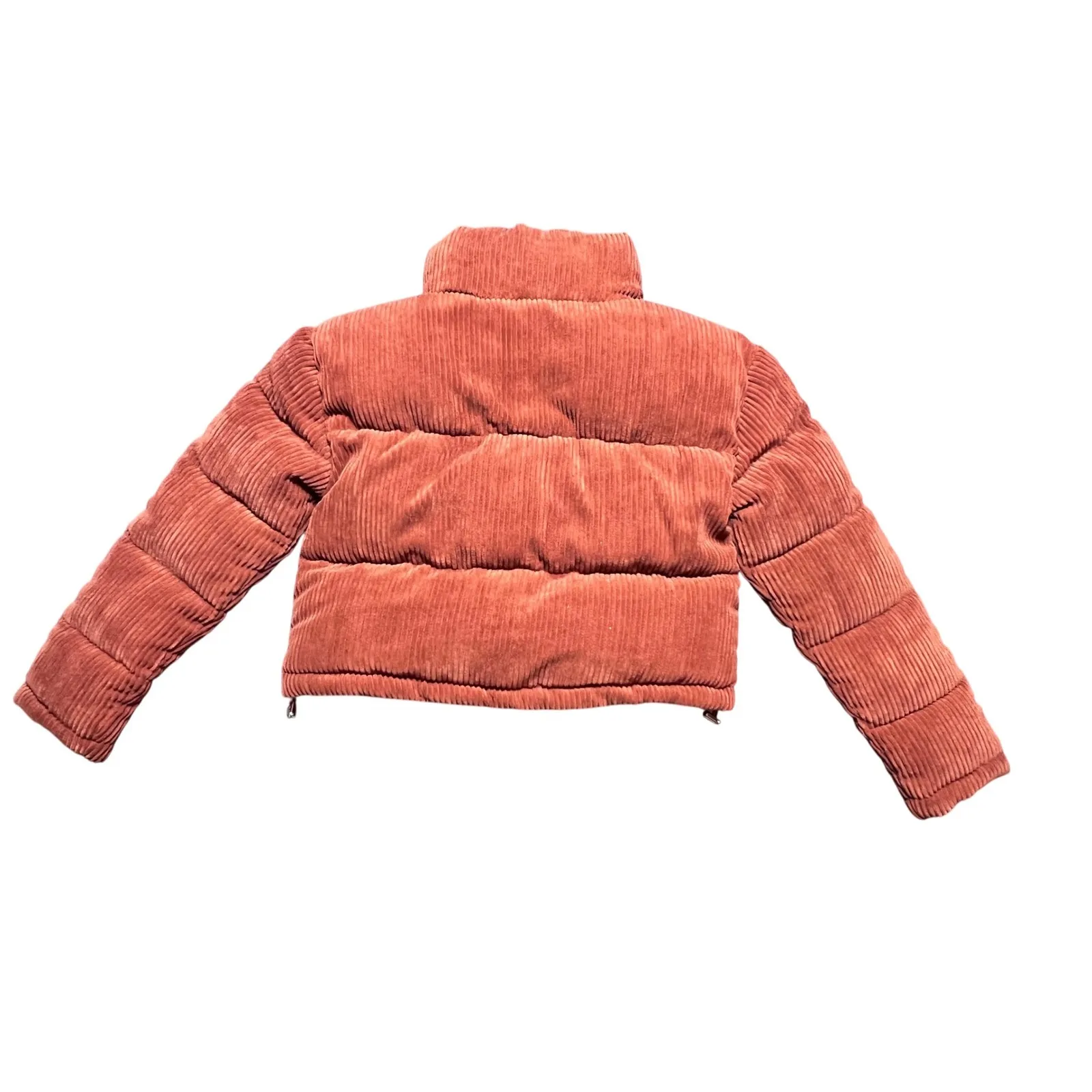 7 For All Mankind XS‎ Corduroy Puffer Jacket Crop Full Zip High Neck Rust Orange - Image 2