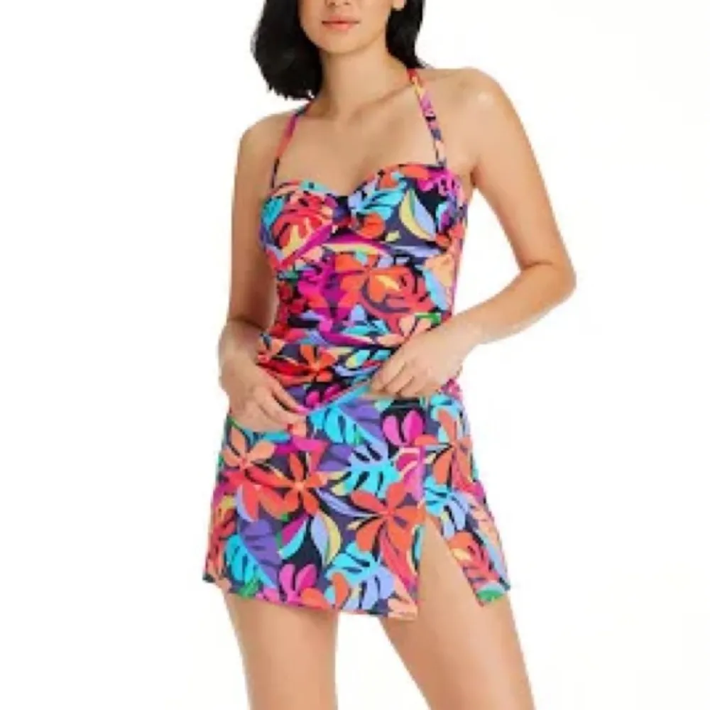 Bleu Rod Beattie multicolored leaf‎ pattern tankini top women’s size 10 summer - Image 2