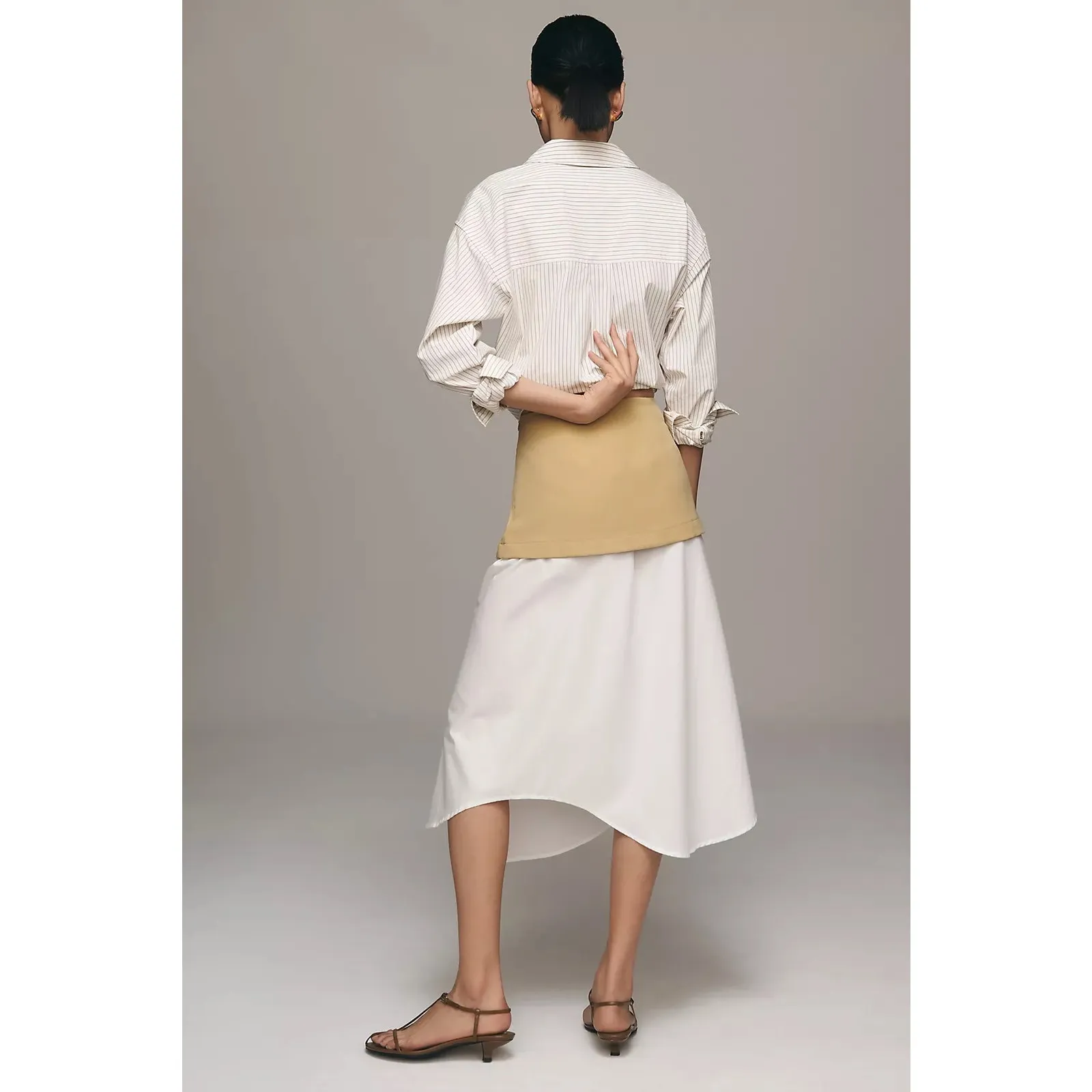 Anthro Maeve Layered Shirttail Midi Skirt Tan/White NWT Size M - Image 2