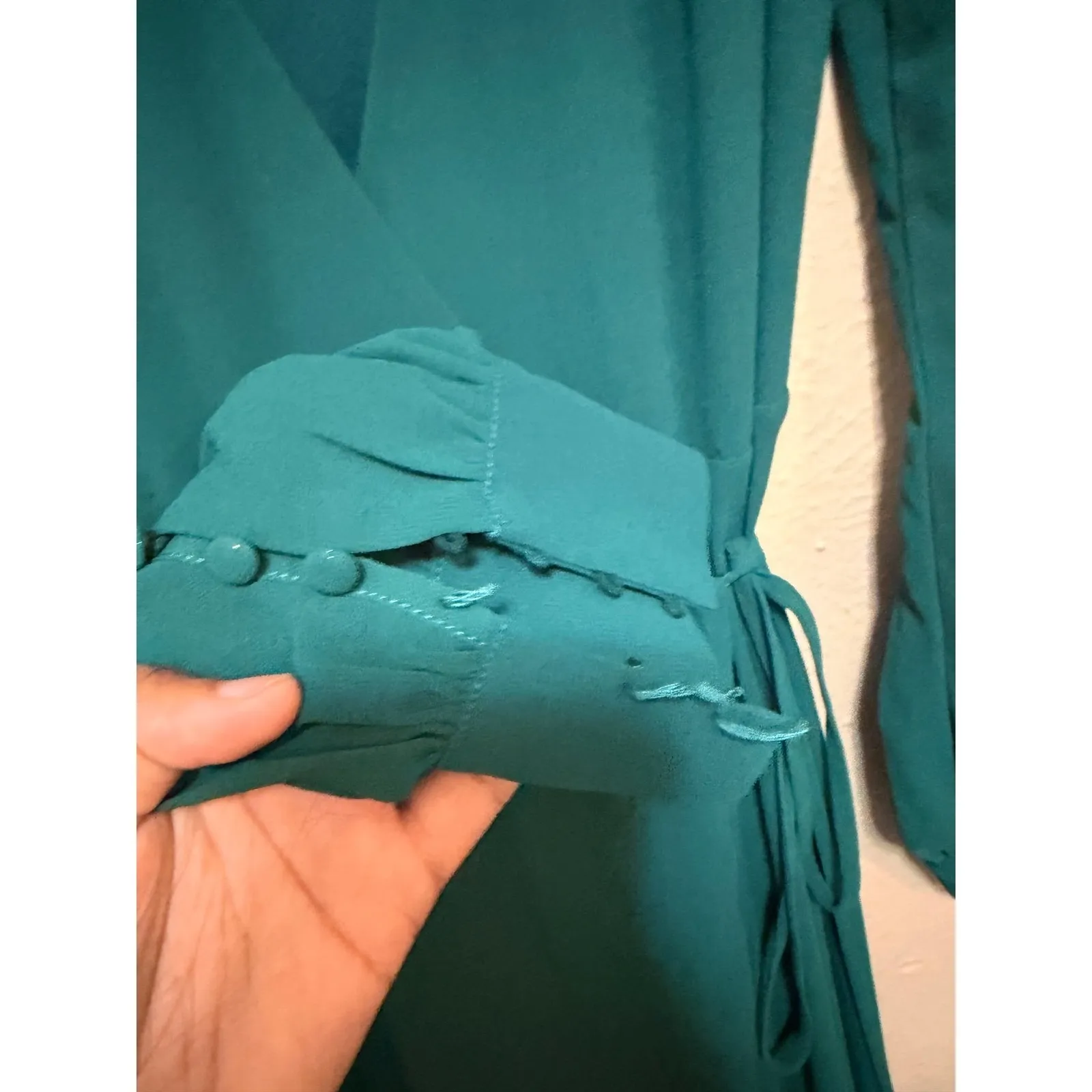 Lulus Teal Green Long Sleeve Wrap Maxi Dress Size Small READ - Image 3
