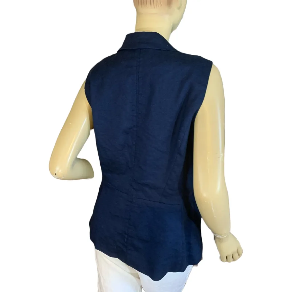 WHITE HOUSE BLACK MARKET NAVY BLUE LINEN BLEND VEST (10) - Image 5