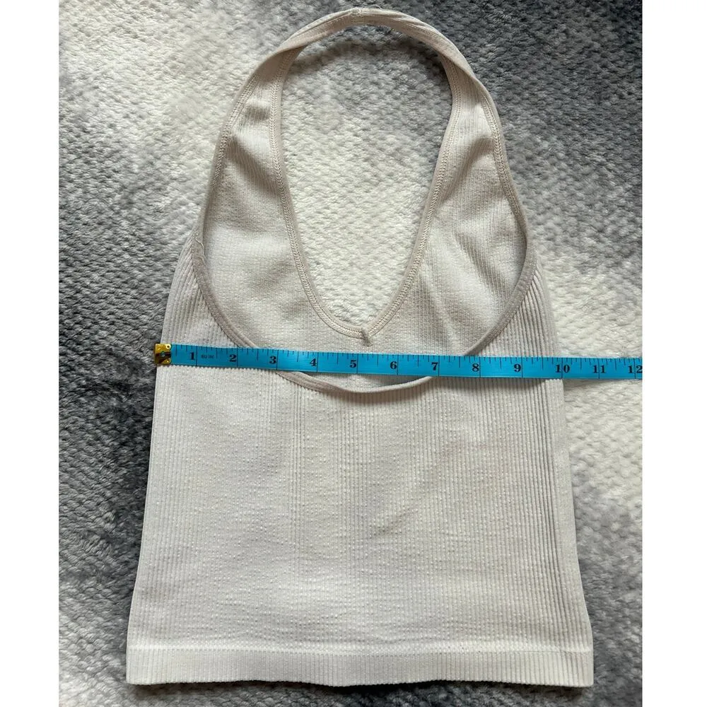 BDG Urban Outfitters Beige Halter Ribbed Seamless Crop Tank Size Medium - Image 3