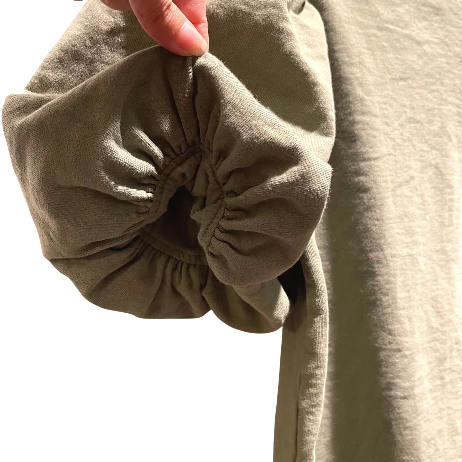 ZARA Sage Green Puff Sleeve Sweatshirt Dress Casual Mini Size Small - Image 6