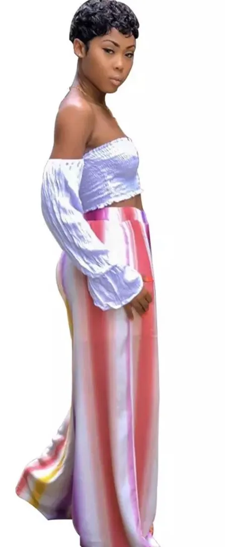 Loose Long Wide Leg Color Stripe Pants Multi Size 2X - Image 6