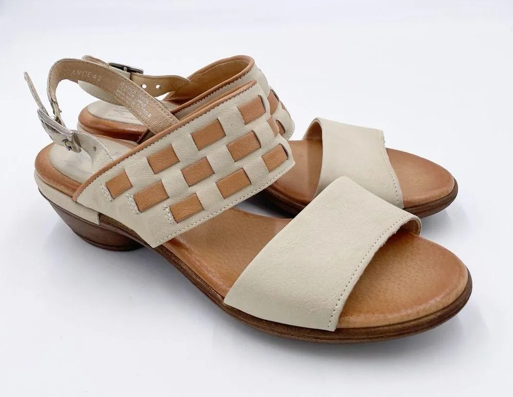 Miz Mooz Constance Ivory Woven Leather Backstrap Heeled Sandals Women's Size 42 - Image 2