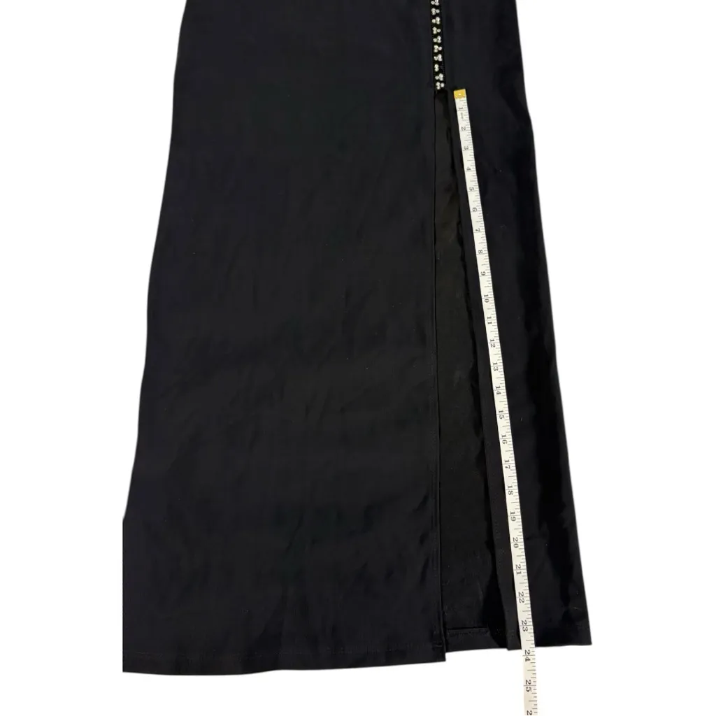 Y2K Black Maxi Skirt Rhinestone Side Slit Size Medium McBling Club Clubcore 90s - Image 10