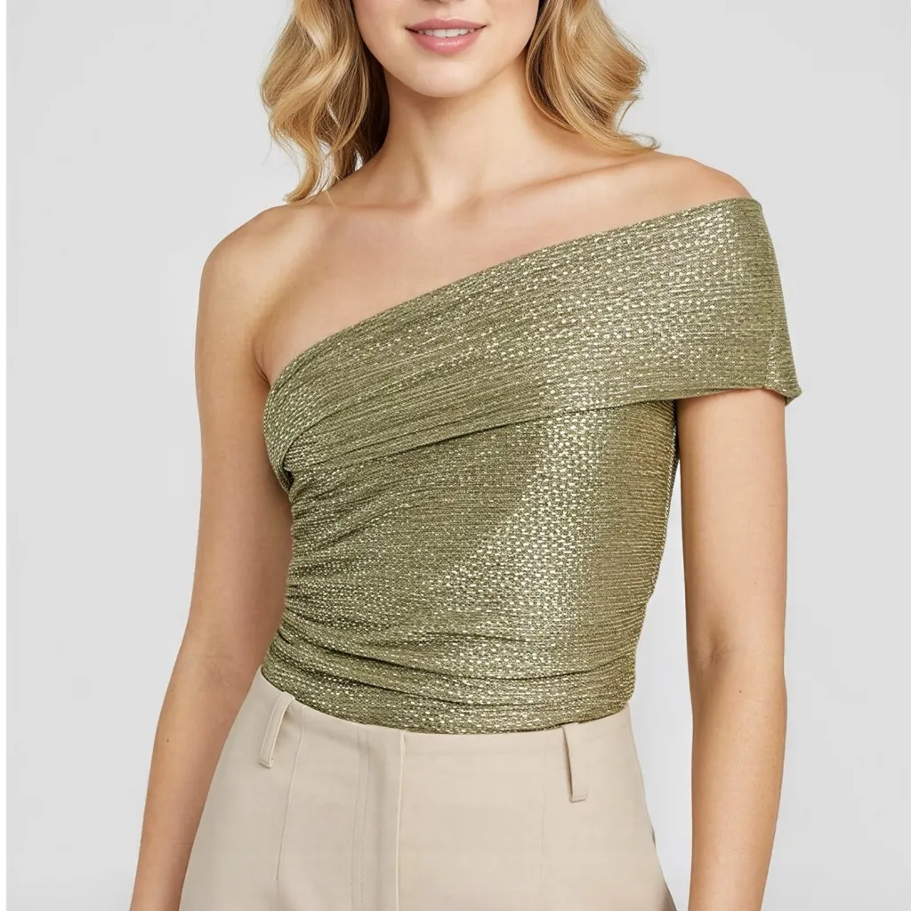 SABINA MUSAYEV Illai One Shoulder Bodysuit, Olive Green, Medium Green - Image 2