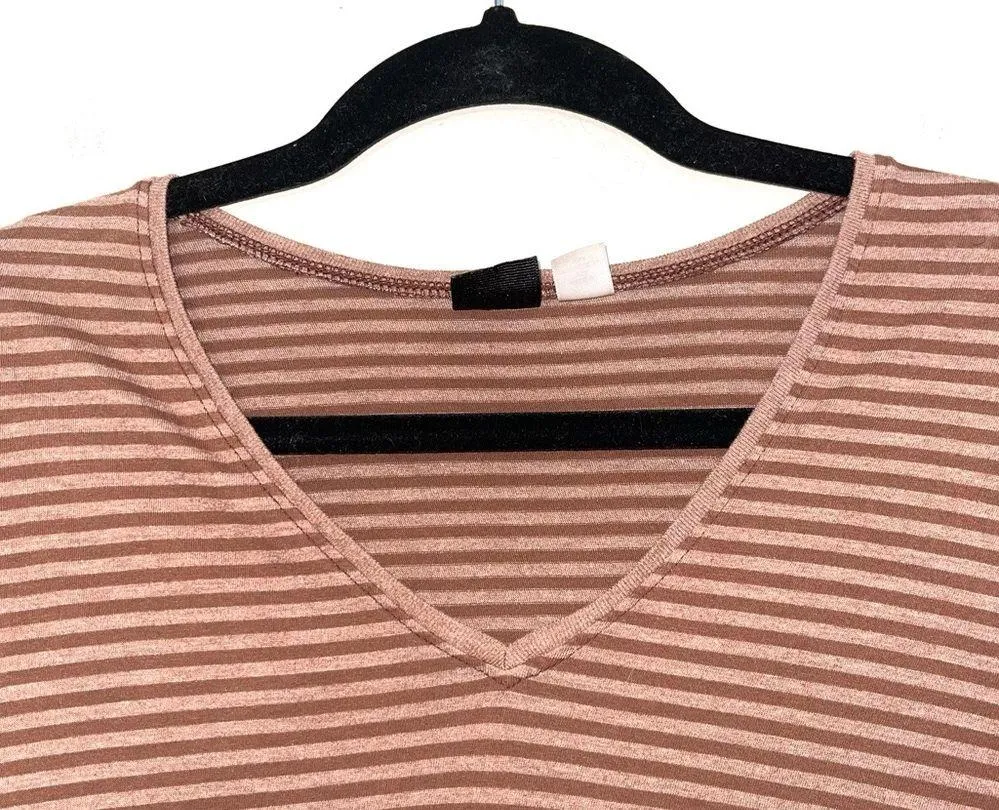 Urban Outfitters Brown Striped V-neck Short Sleeve Tee - Image 2