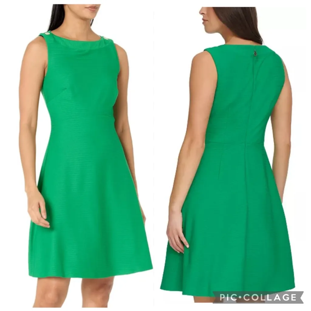 Tommy Hilfiger Logo Shoulder Fit And Flare Dress Green 12 - Image 2