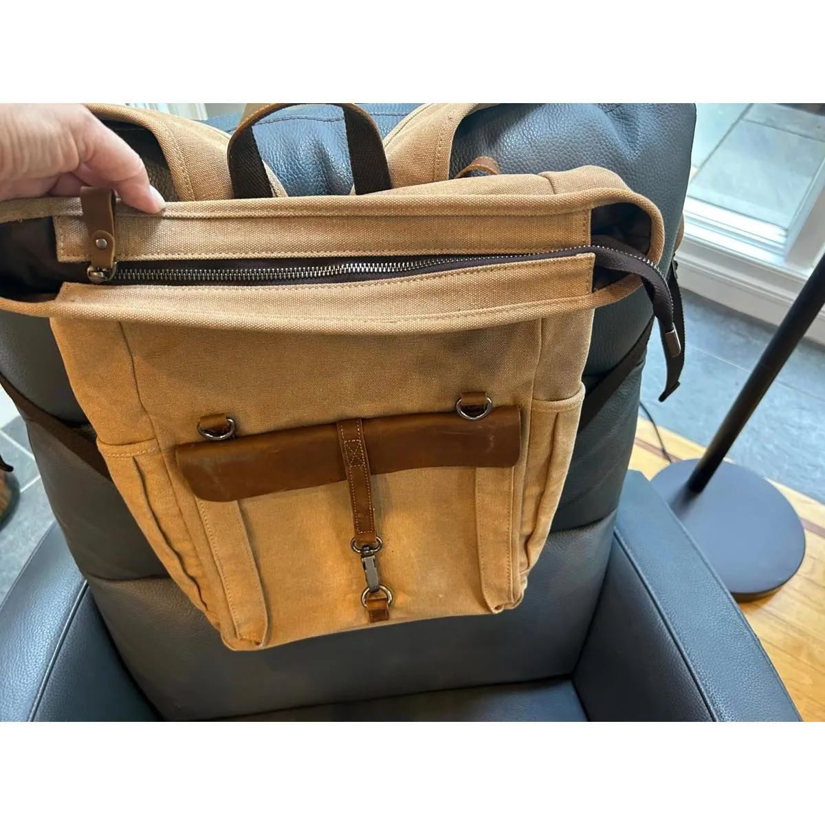 Canvas and Leather Women's Backpack Brown - Image 3