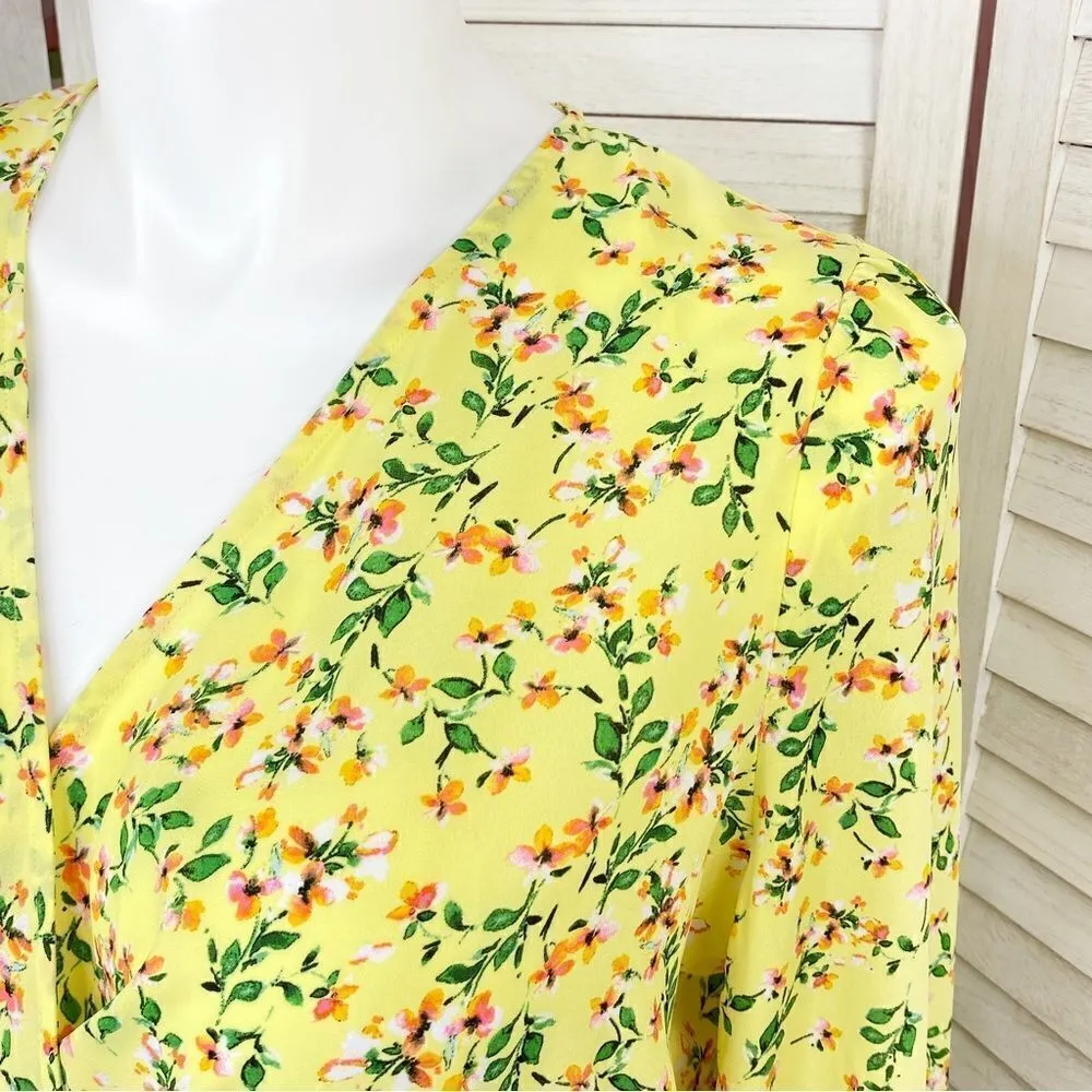For The Republic Floral Bell Sleeve Surplice Blouse Yellow Large - Image 6