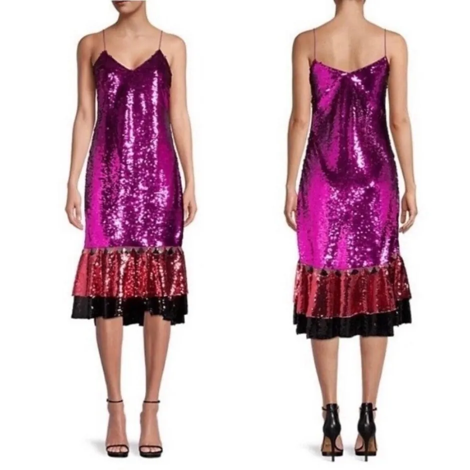 NWT Sachin + Babi Maslak Sequin Flounce Hem Midi Dress Size 8 Pink - Image 3