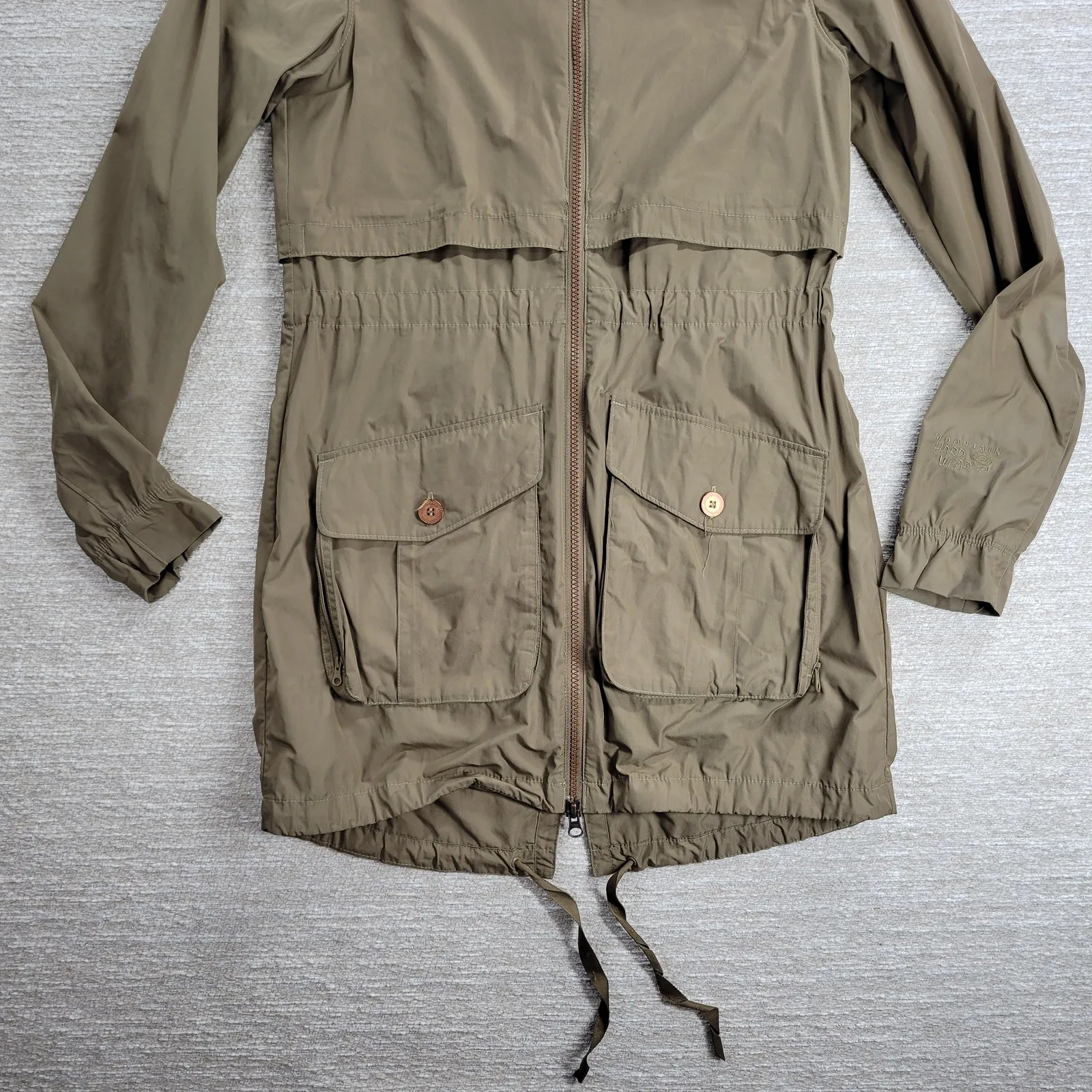 Mountain Hardwear Women’s XS Rain Jacket Hooded Olive Green Vented Parka - Image 2