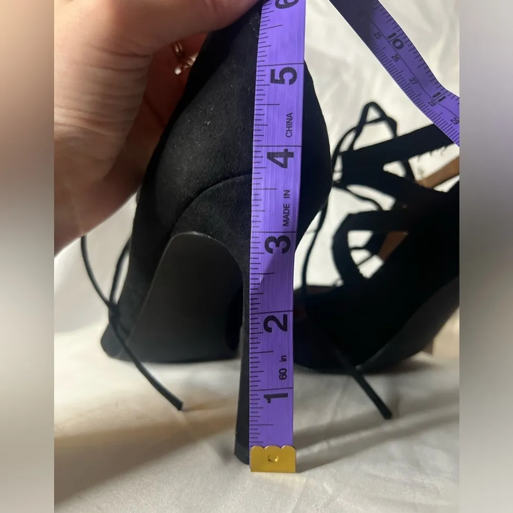 New York & Company Black Pointed Toe Strappy Lace Up Heels 8 - Image 10