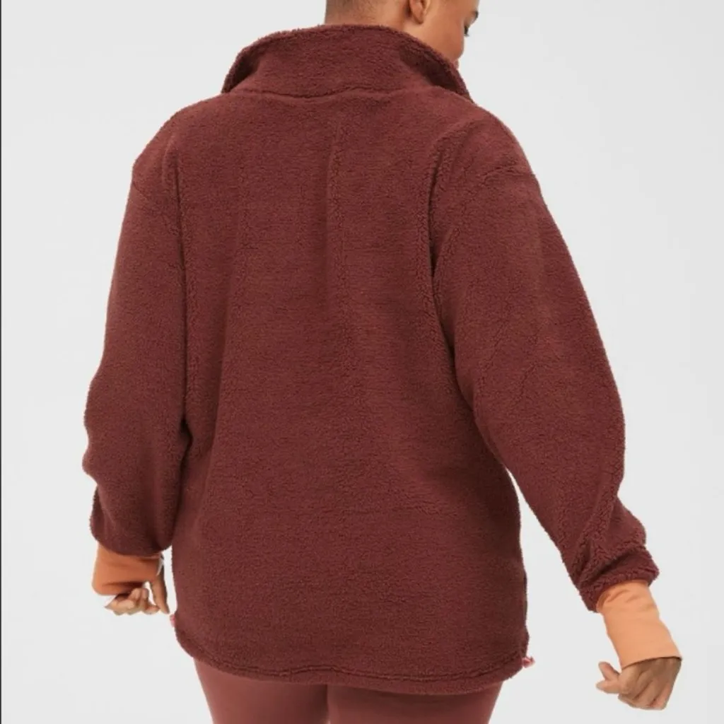 Offline by Aerie Cozy Brown Oversized Sherpa 1/2 Zip Pullover Fleece Sweatshirt - Image 2