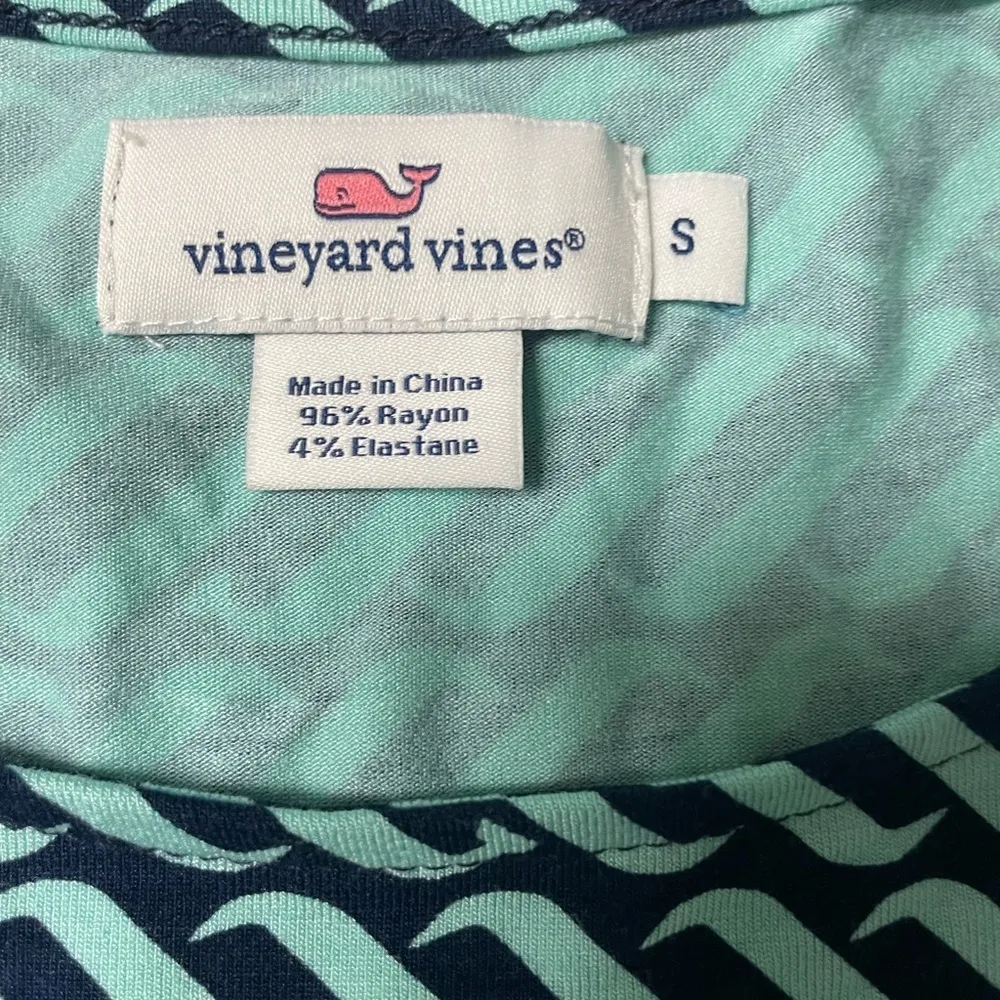Vineyard Vines Ocean Swell Dress Long Sleeve Teal and Navy Size Small - Image 7