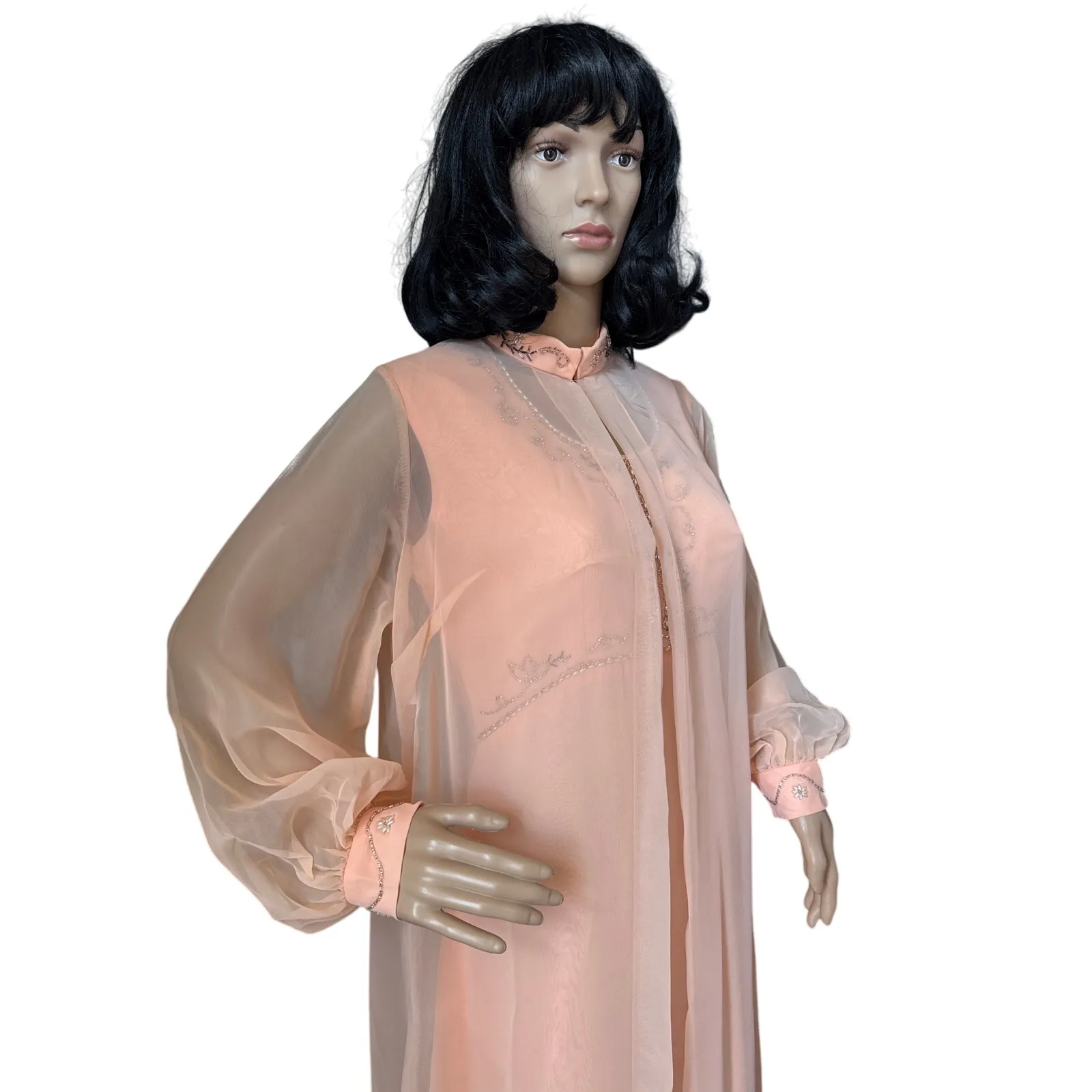 Vintage 1960s Elgin Peach Chiffon Dress & Sheer Overlay Set medium - Image 16
