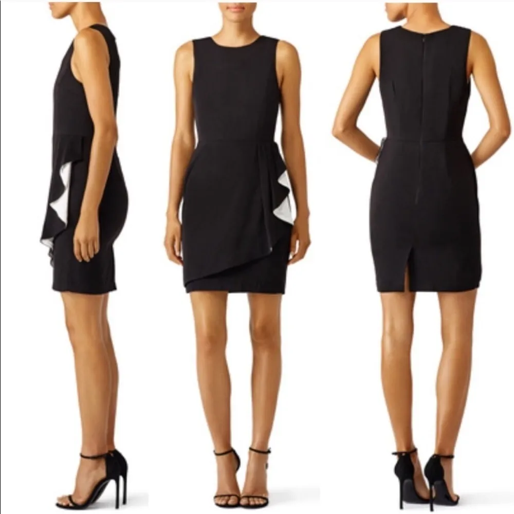 Slate & Willow Elegant Black Mini Dress 6 Ruffle Trim Body con Sleeveless - Image 2