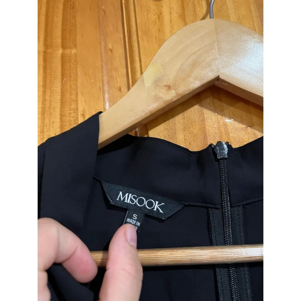 Women’s Misook V Neck Classic Workwear Black Crepe Pointelle Midi Dress Small - Image 2