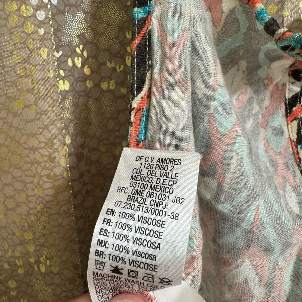 Roxy Tribal Boho Blue Black Orange Tie Back Cropped Halter Top Med NWT - Image 7