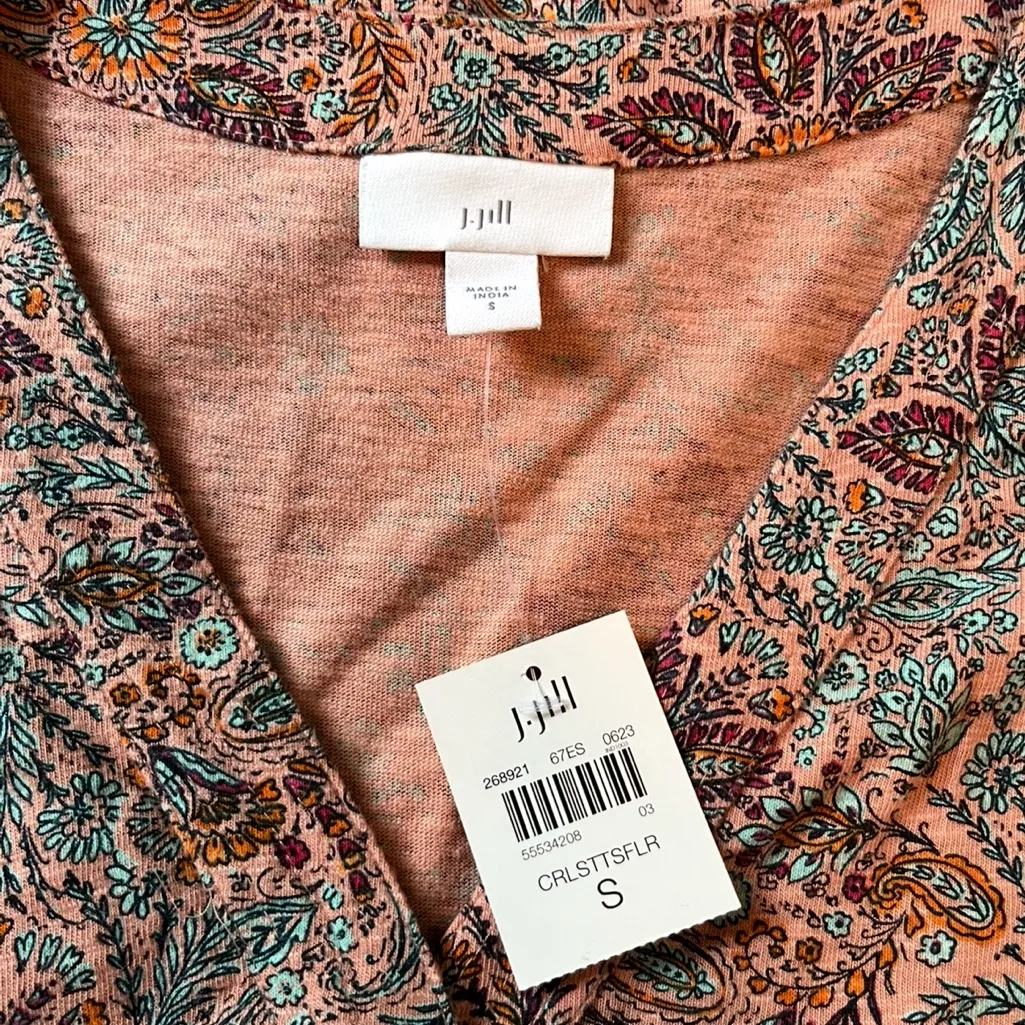 J Jill-Sleeveless V-Neck Dress, NWT. Paisley Floral. Pockets. Cotton. Size Small - Image 2