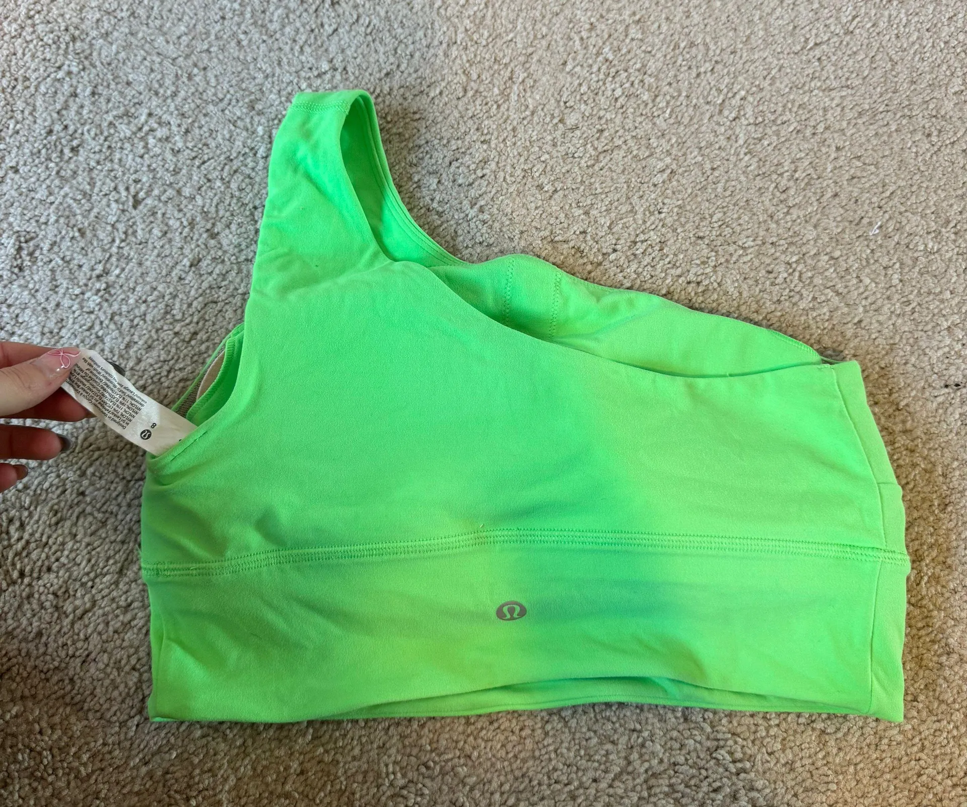 Neon Green One Shoulder Sports Bra - Image 2