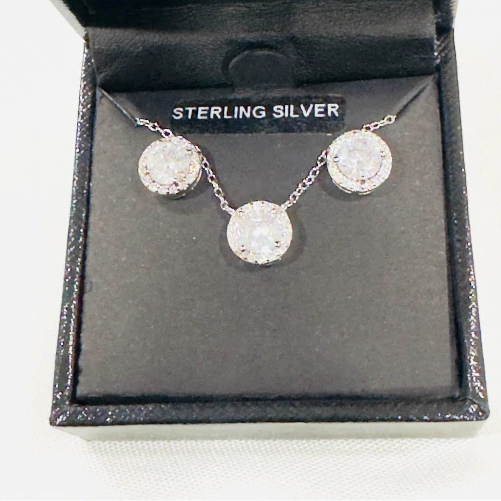 NWT Giani Bernini 2-Pc. Set CZ Halo Necklace & Earrings in Sterling Silver 925 - Image 2