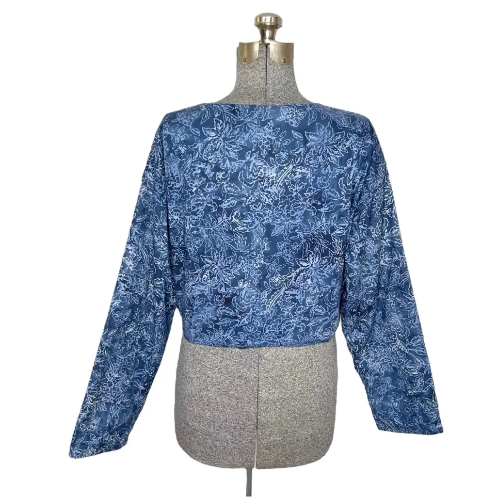 Made In Guatemala 100% Cotton Blue Floral Fern Print Cropped Jacket Size undefined - Image 5