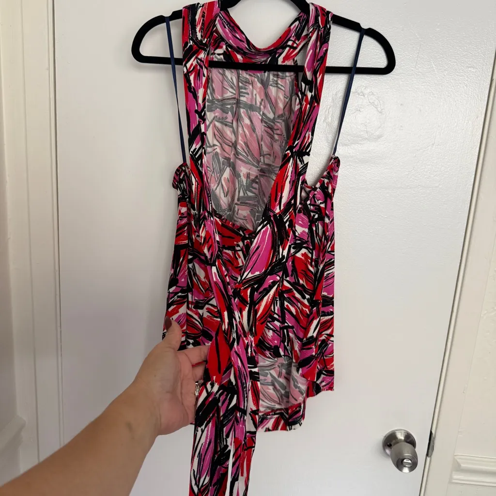 Miss Sixty Red Pink and Black Abstract Sleeveless Halter Top Large - Image 6