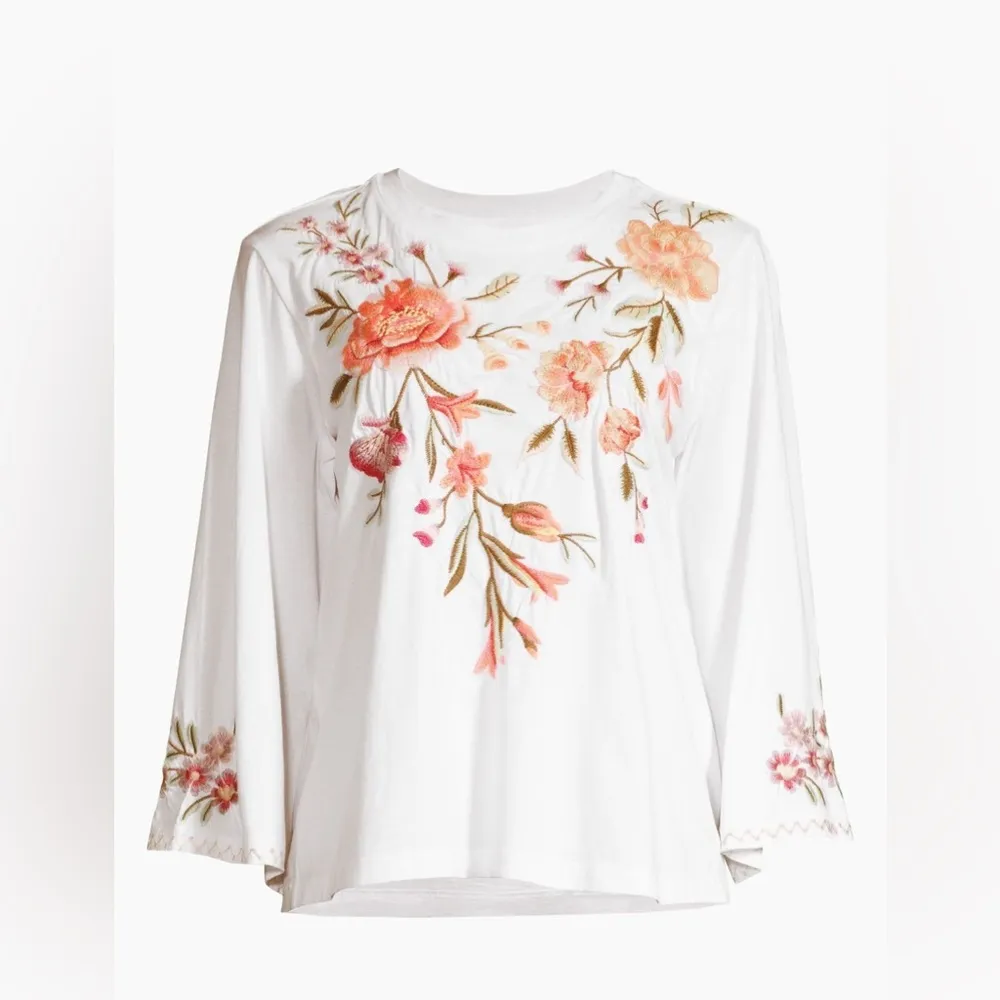 Johnny Was Vienna Floral Embroidered Long Kimono Sleeve Tee- Still Full Price - Image 2