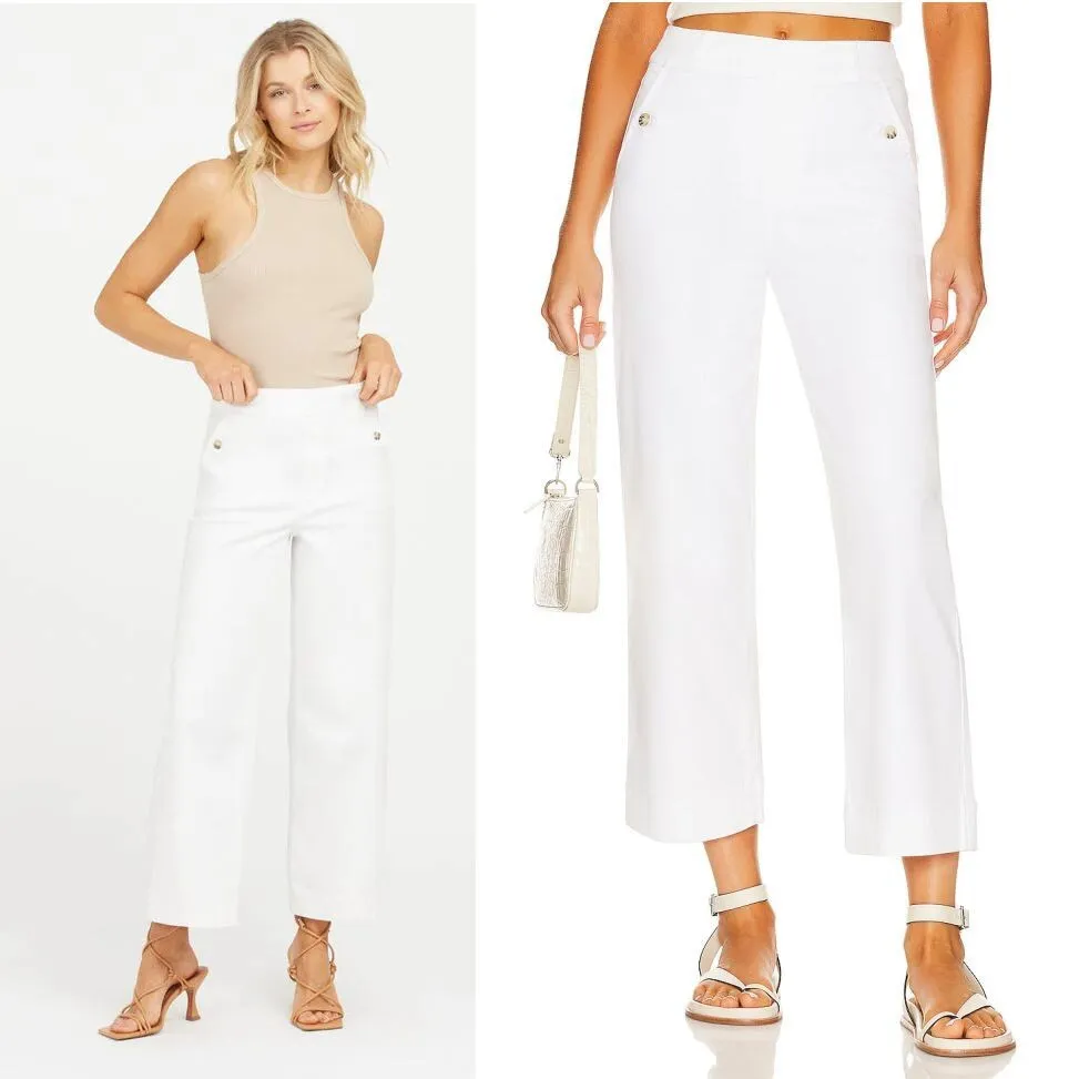 Spanx Cropped Twill Wide-Leg Pants – White  Size Medium - Image 2