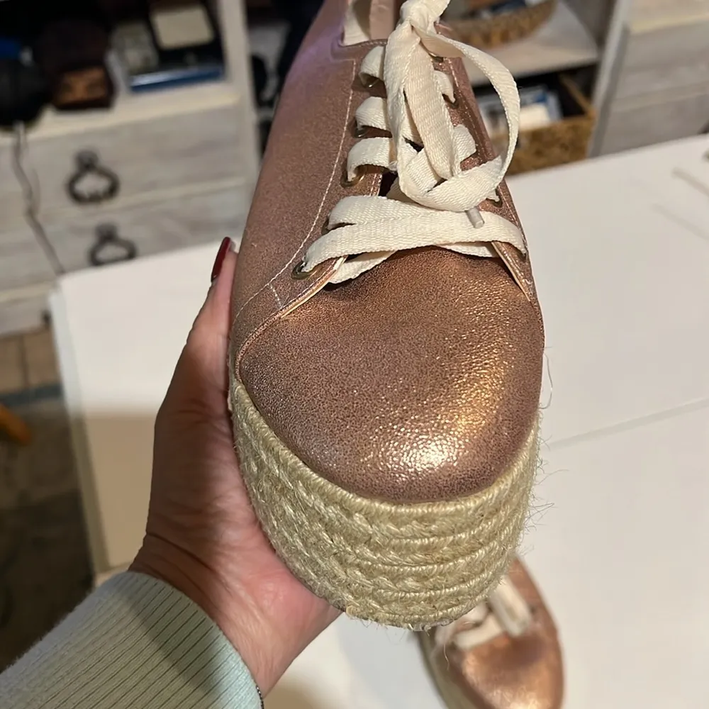 Rose gold glitter espadrilles women’s size 39 lace up Pink - Image 4
