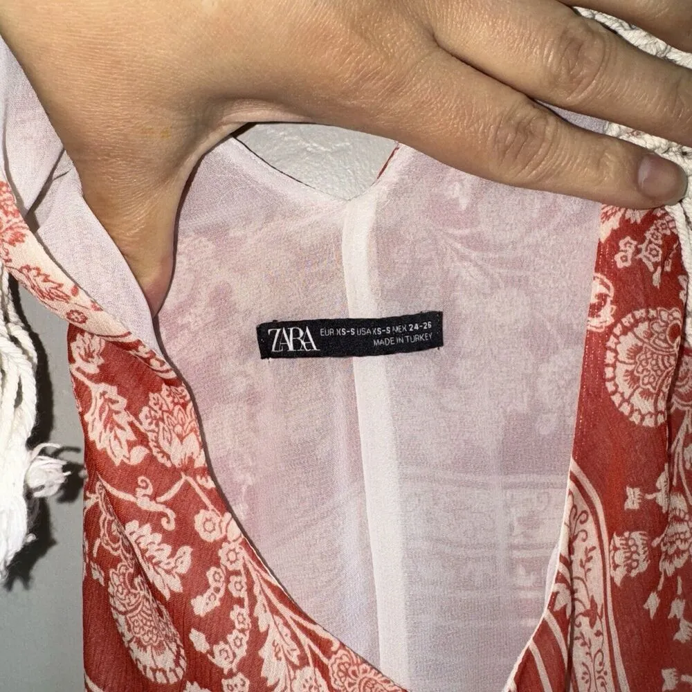 Zara Paisley Fringe Maxi Dress Woman Size XS-S Sleeveless Red White Sleeveless - Image 6