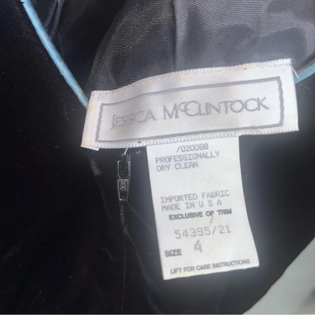 VINTAGE Jessica McClintock Black Velvet Bodice Taffeta Blue Skirt 4 - Image 13