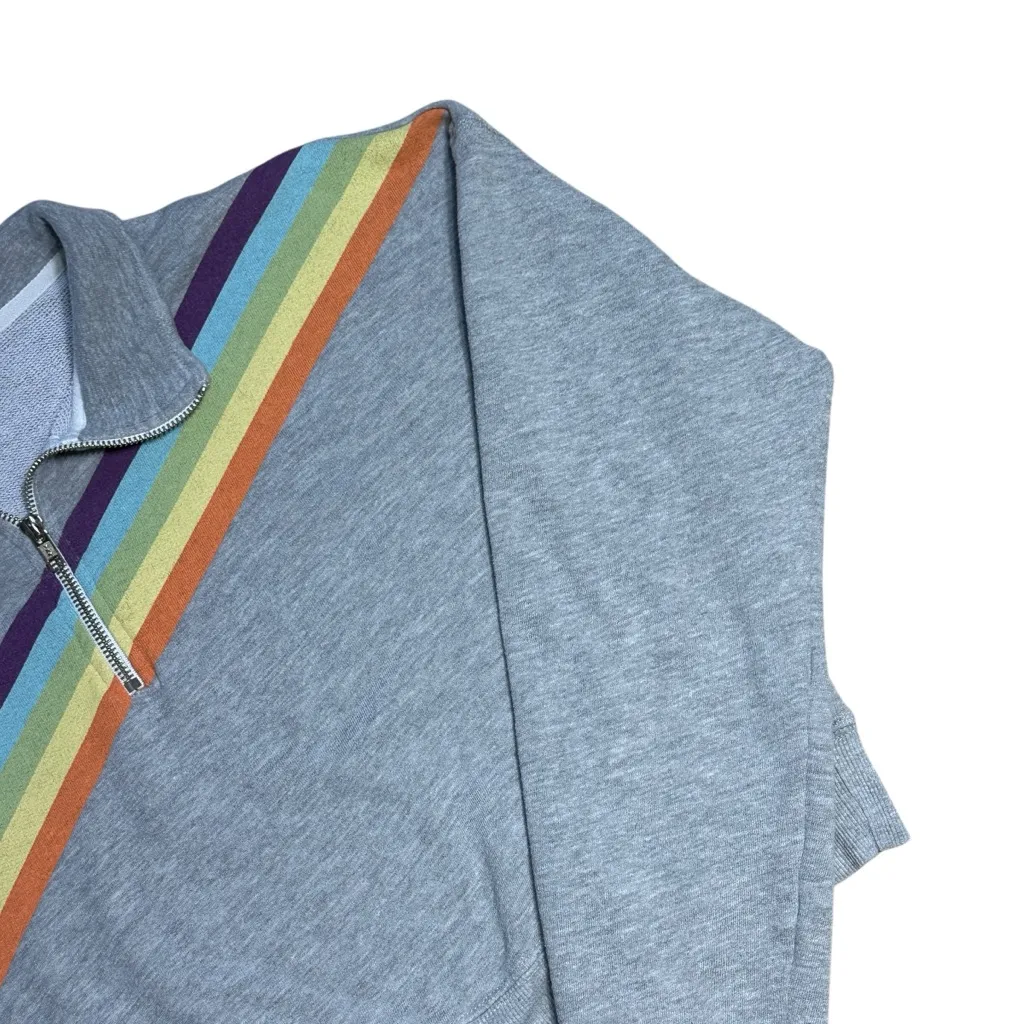 Wildfox Gray Rainbow Striped Quarter Zip Cropped Sweater Womens M - Image 2
