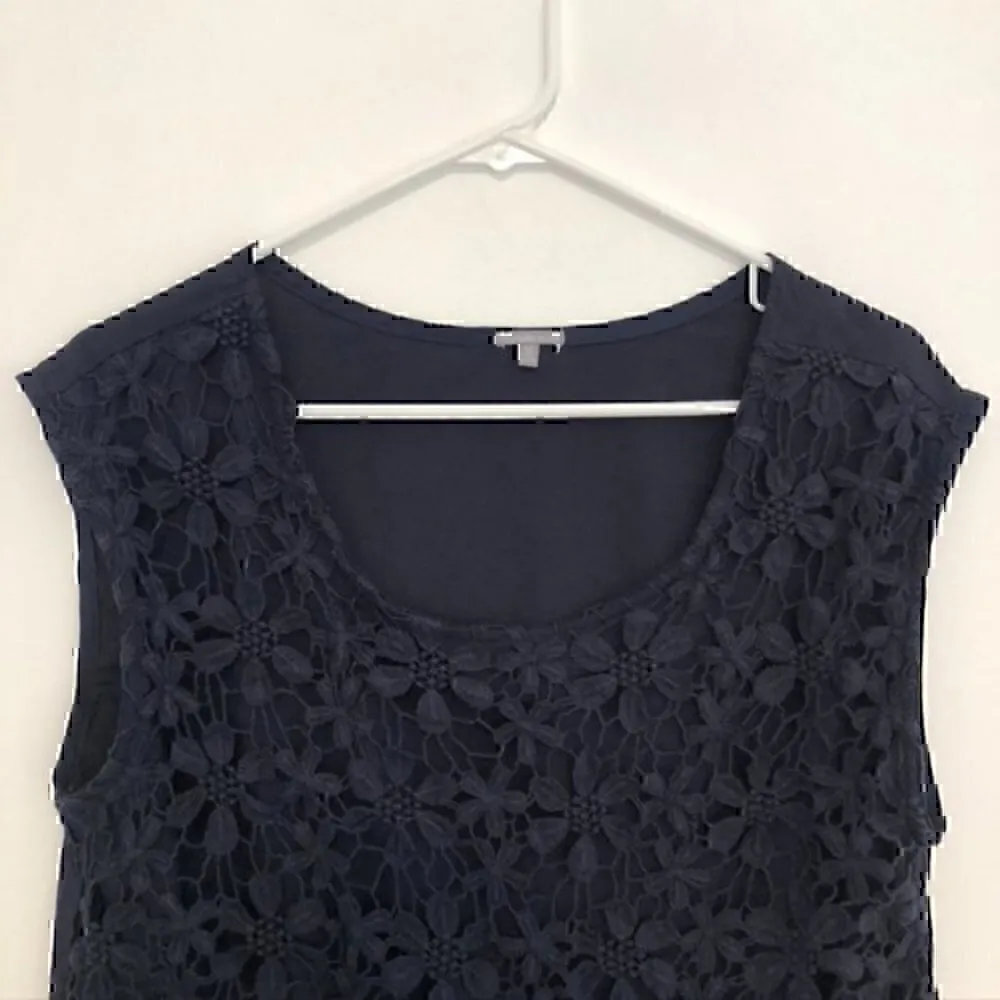 CHARLOTTE RUSSE Navy Floral Lace Mixed Media Material Crop Top Blouse JUNIORS M - Image 2