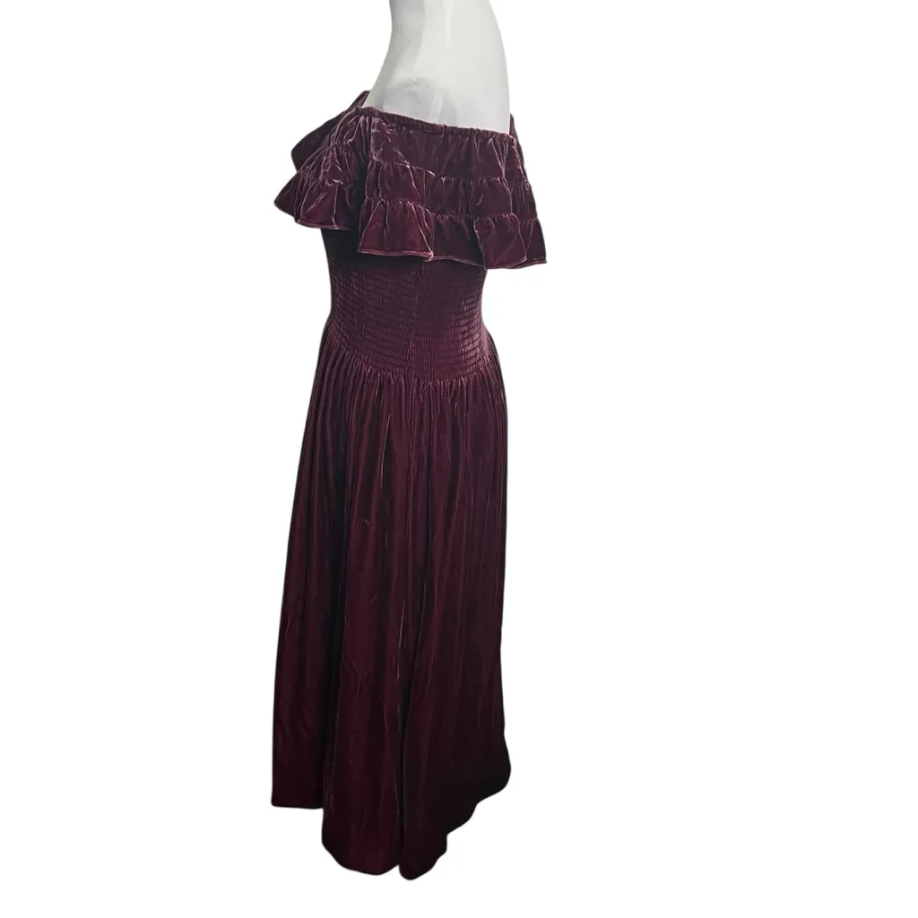 Hill House Akilah Off Shoulder Midi Dress Women’s Size Medium Burgundy Velvet - Image 6