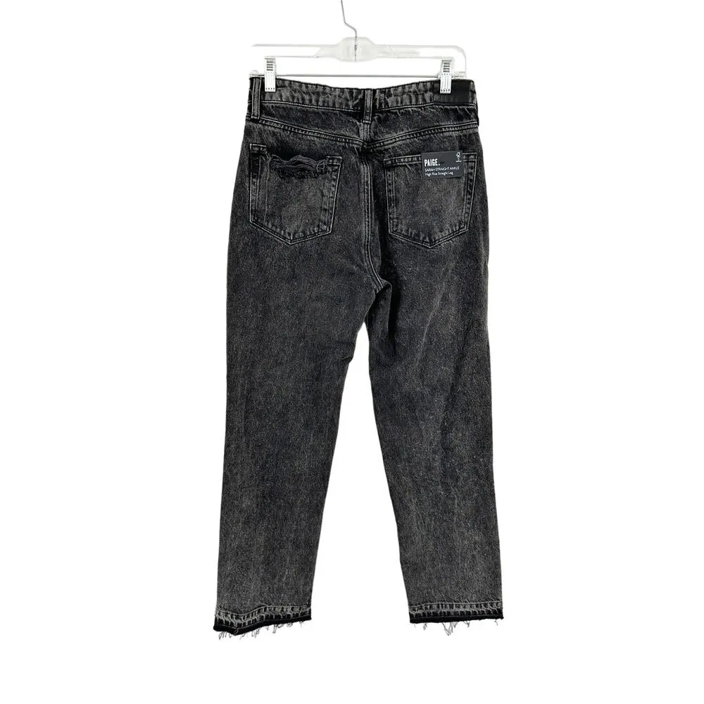 Paige Sarah Straight Ankle Jeans with Undone Hem in Priscilla Destructed Size 27 - Image 6