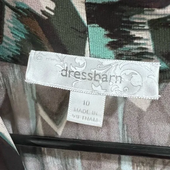 Flattering ruched brown tan and aqua wrap geometric print dress size 10 - Image 7