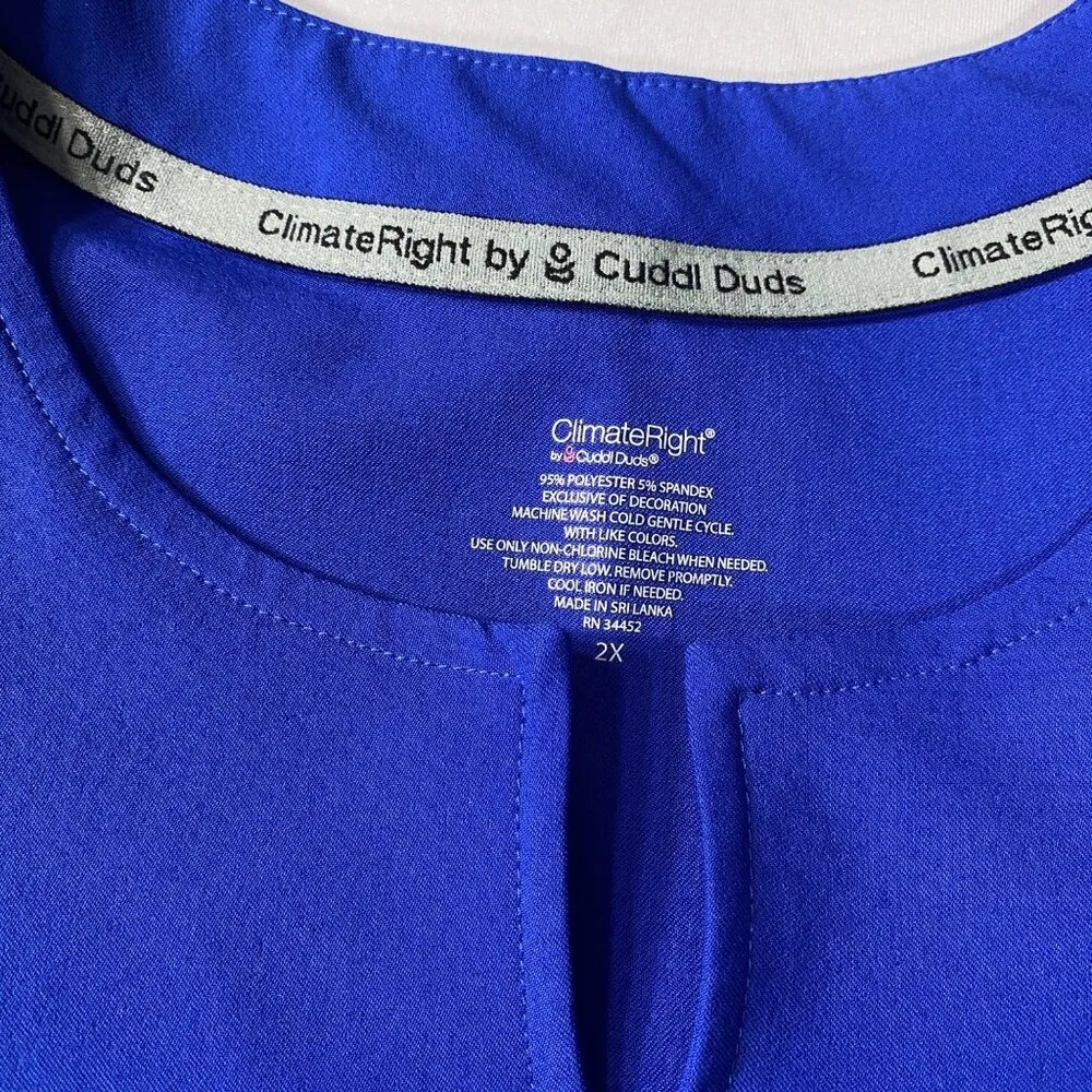 Womens 2X ClimateRight By Cuddl Duds Scrub Top and Bottom Set Royal Blue Short S - Image 5