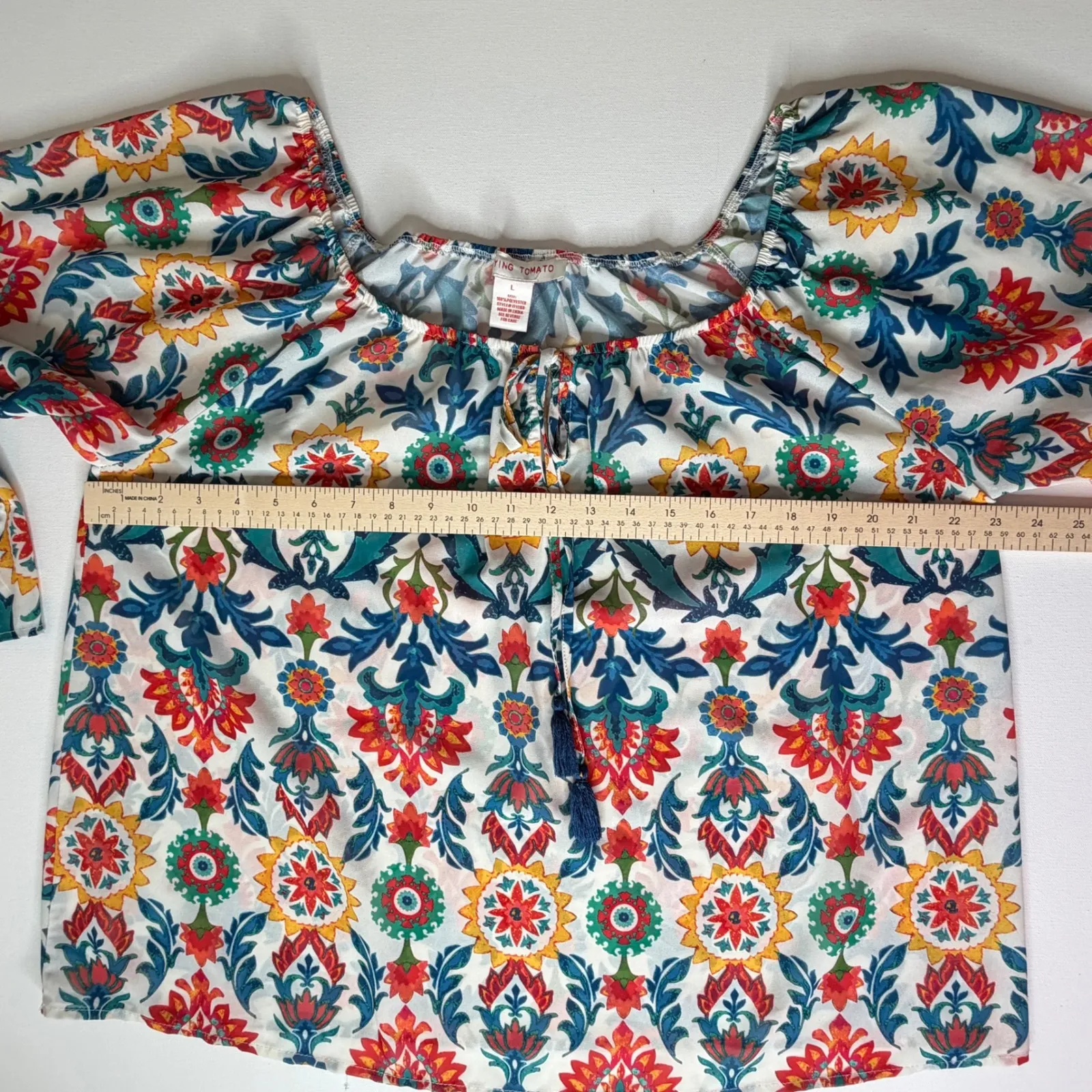 Flying Tomato Resort Ready Woven Top Large Multicolor Floral Bell Sleeve Peasant - Image 16