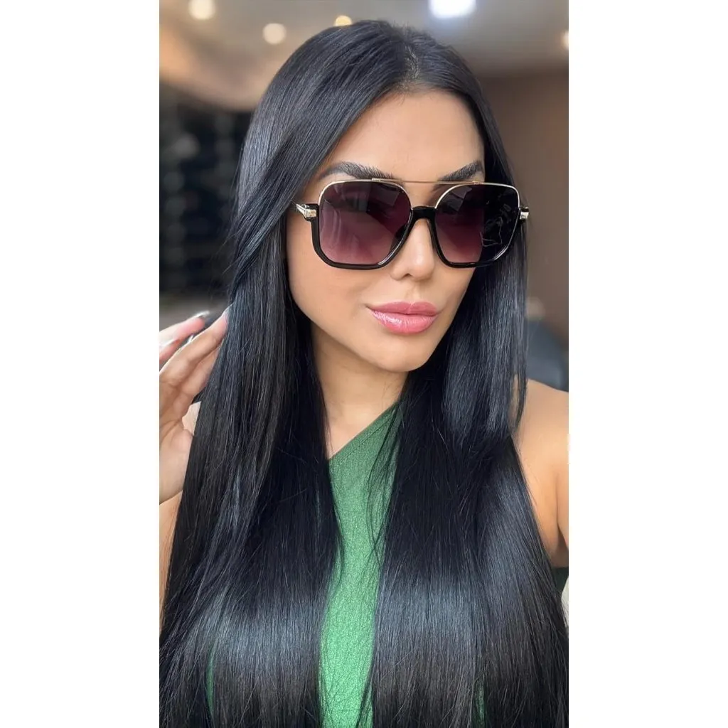 Unisex Gold Black Frame Gradient Oversized Aviator Sunglasses for Square Double - Image 2