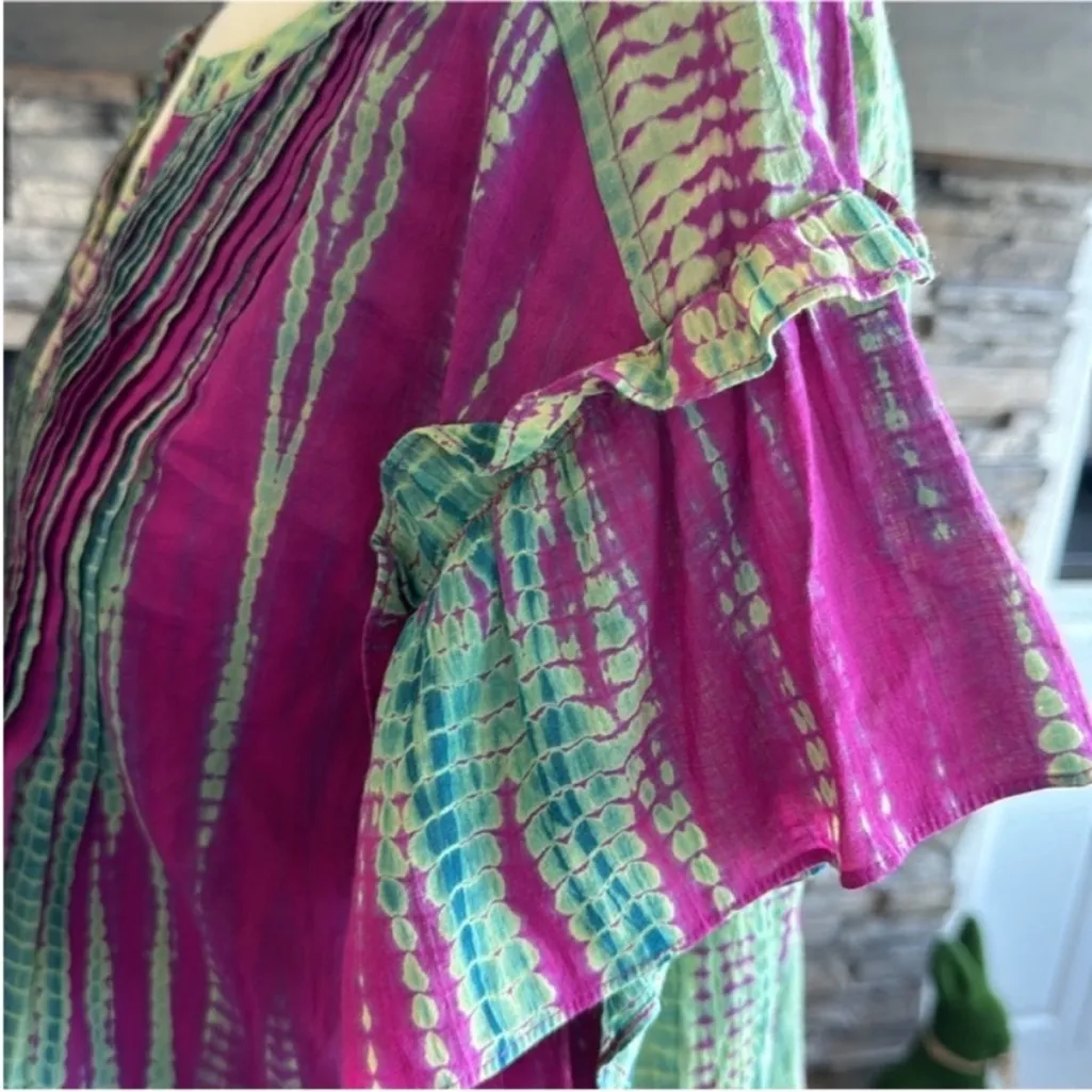 Rebecca Minkoff flutter sleeve tie-dyed detailed split neck top - Image 5