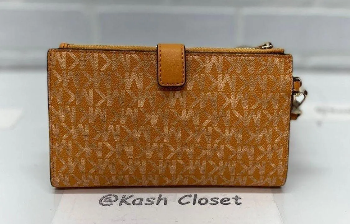 Michael Kors Honeycomb Yellow Double Zip Wristlet Large Wallet - Image 2