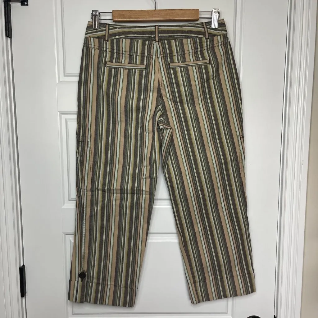 Ann Taylor LOFT Striped‎ Cropped Pants Women's 2 PETITE Pockets Neutral Cotton - Image 2