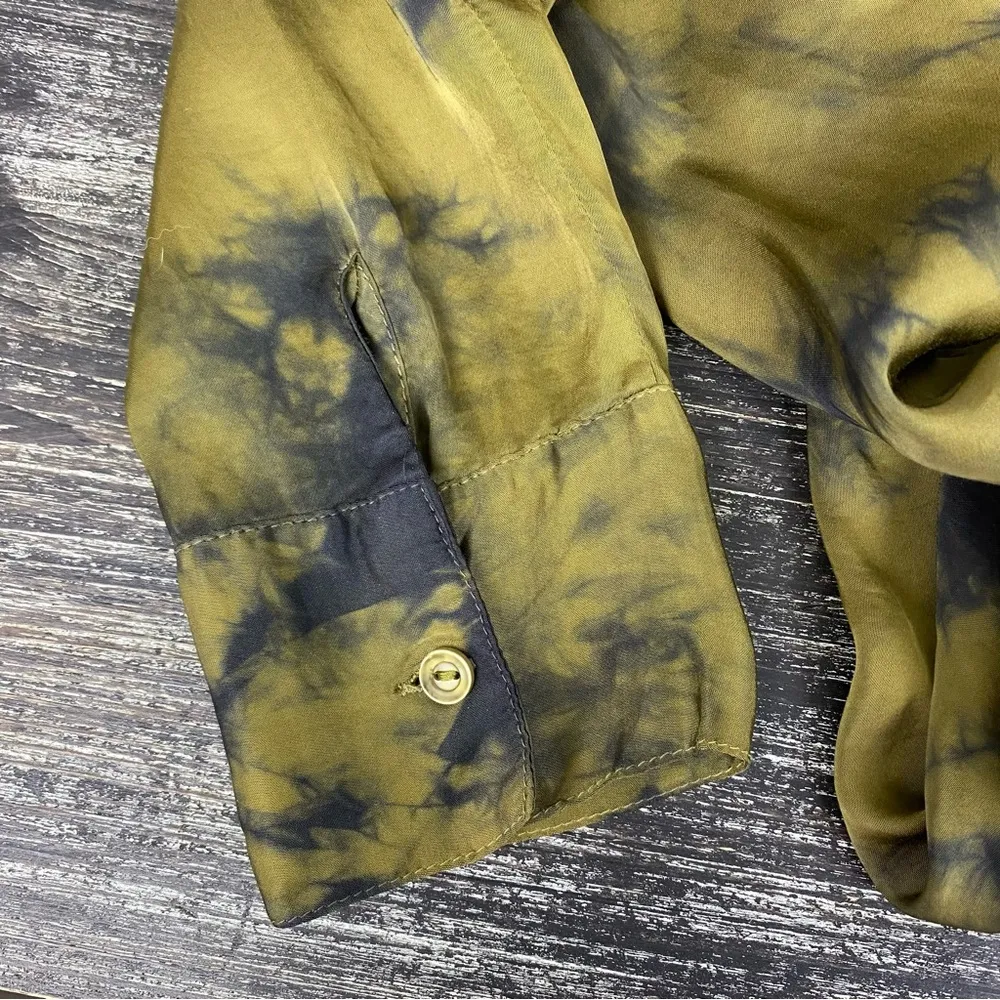 YFB Green & Black Print Long Sleeve Button Up Blouse Top M Size M - Image 4